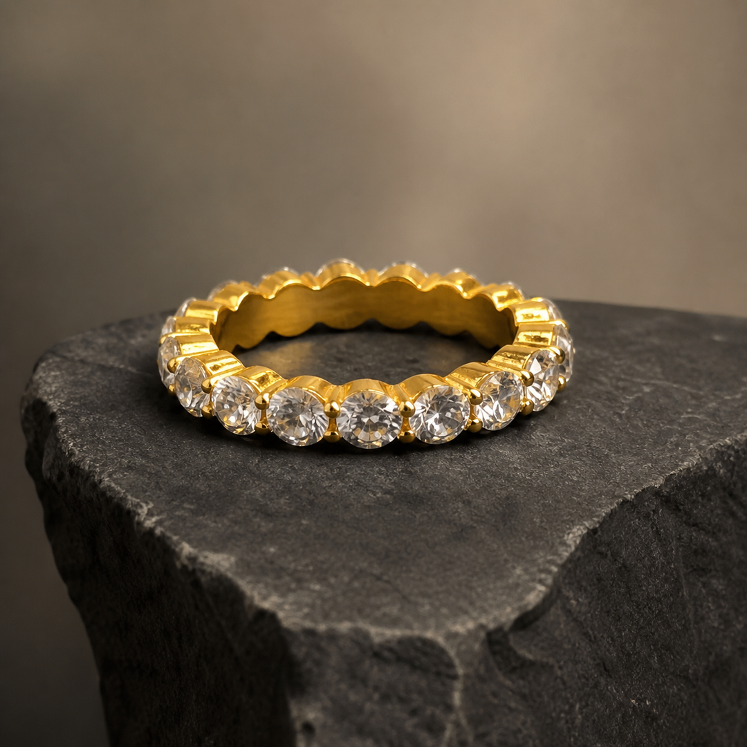 925 Sterling Silver White CZ Eternity Stack Ring - close-up detail - Tarashya Jewels
