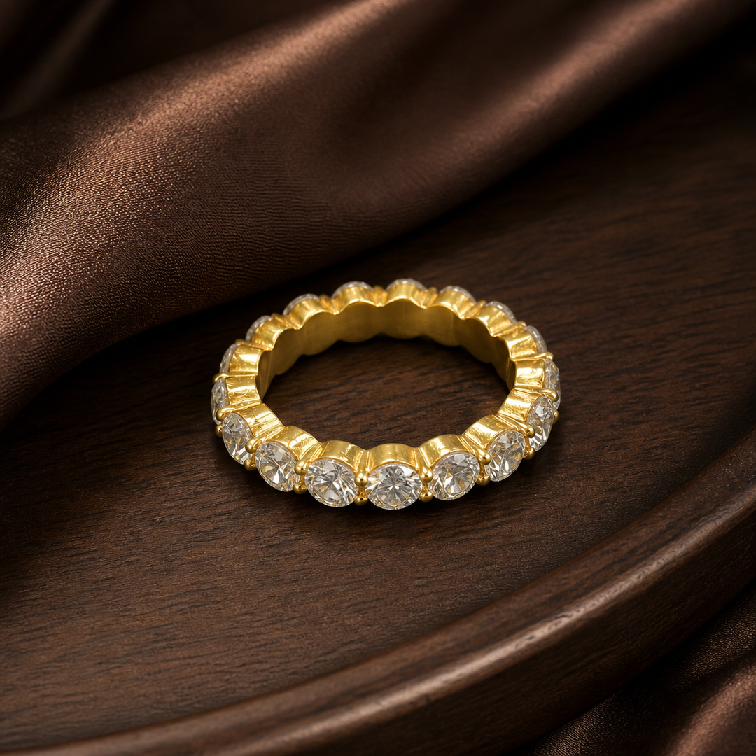 925 Sterling Silver White CZ Eternity Stack Ring - flat lay - Tarashya Jewels