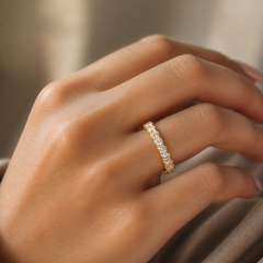 925 Sterling Silver White CZ Eternity Stack Ring - hand-held scale view - Tarashya Jewels