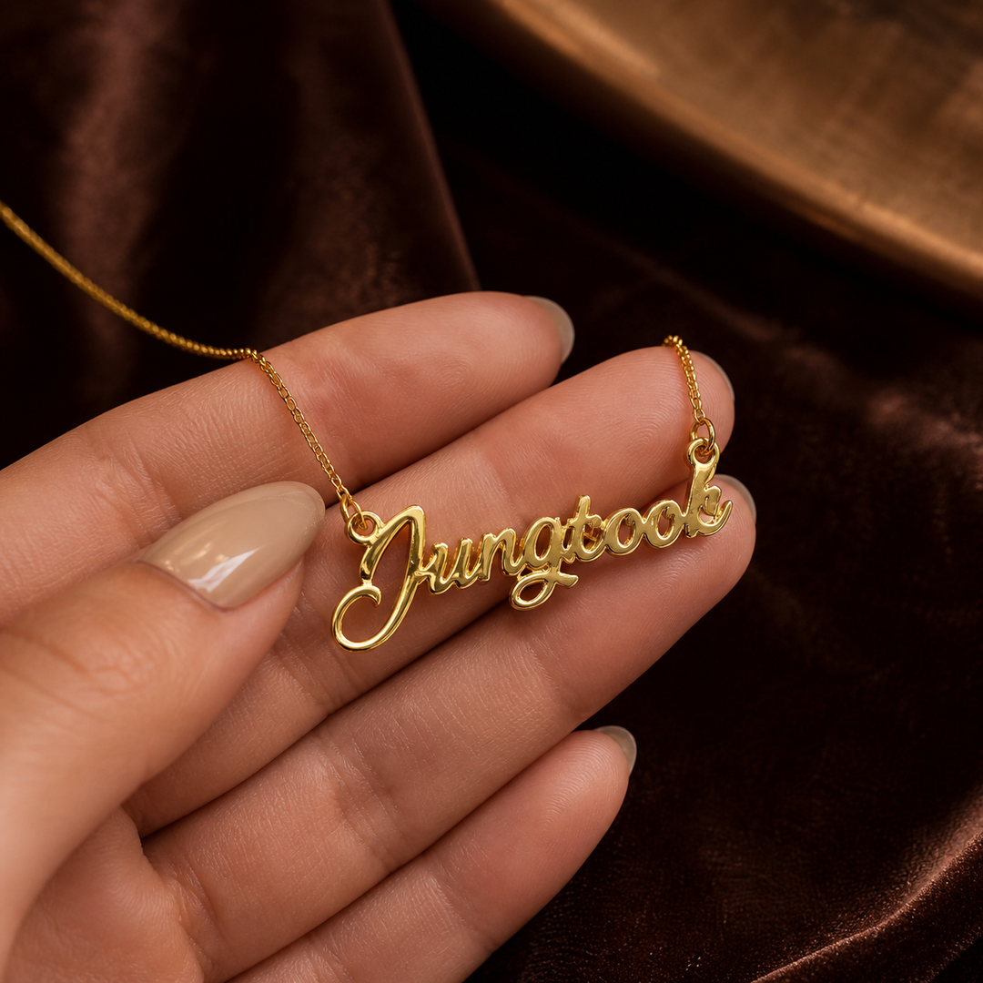 Custom Name Necklace - 925 Sterling Silver - hand-held scale view - Tarashya Jewels