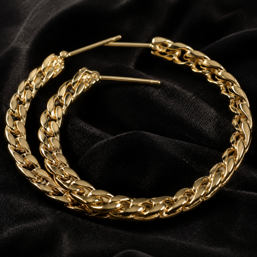 45 mm Cuban Hoop Earrings - Gold-Plated Brass - close-up detail - Tarashya Jewels