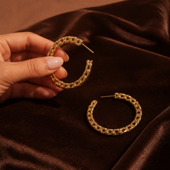 45 mm Cuban Hoop Earrings - Gold-Plated Brass - hand-held scale view - Tarashya Jewels