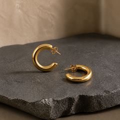 25 mm C-Shaped Hoop Earrings - Gold-Plated Brass - primary product image - Tarashya Jewels