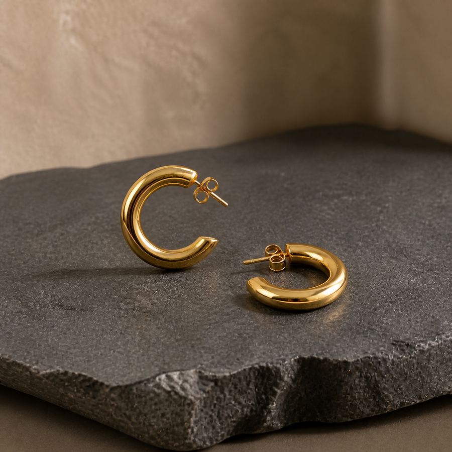 25 mm C-Shaped Hoop Earrings - Gold-Plated Brass - primary product image - Tarashya Jewels