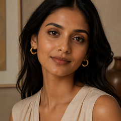 25 mm C-Shaped Hoop Earrings - Gold-Plated Brass - on-model detail - Tarashya Jewels