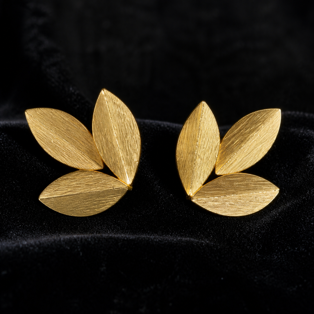 Leaf Earrings - Gold-Plated Brass - close-up detail - Tarashya Jewels