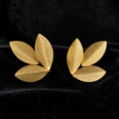 Leaf Earrings - Gold-Plated Brass - close-up detail - Tarashya Jewels