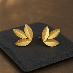 Leaf Earrings - Gold-Plated Brass - angled product view - Tarashya Jewels