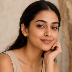 Leaf Earrings - Gold-Plated Brass - on-model detail - Tarashya Jewels