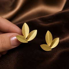 Leaf Earrings - Gold-Plated Brass - hand-held scale view - Tarashya Jewels