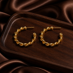 Twisted Bold Hoop Earrings - Gold-Plated Brass - flat lay - Tarashya Jewels