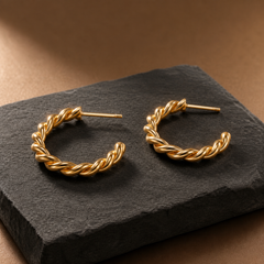 Twisted Bold Hoop Earrings - Gold-Plated Brass - angled product view - Tarashya Jewels