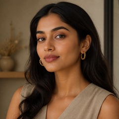 Twisted Bold Hoop Earrings - Gold-Plated Brass - on-model detail - Tarashya Jewels
