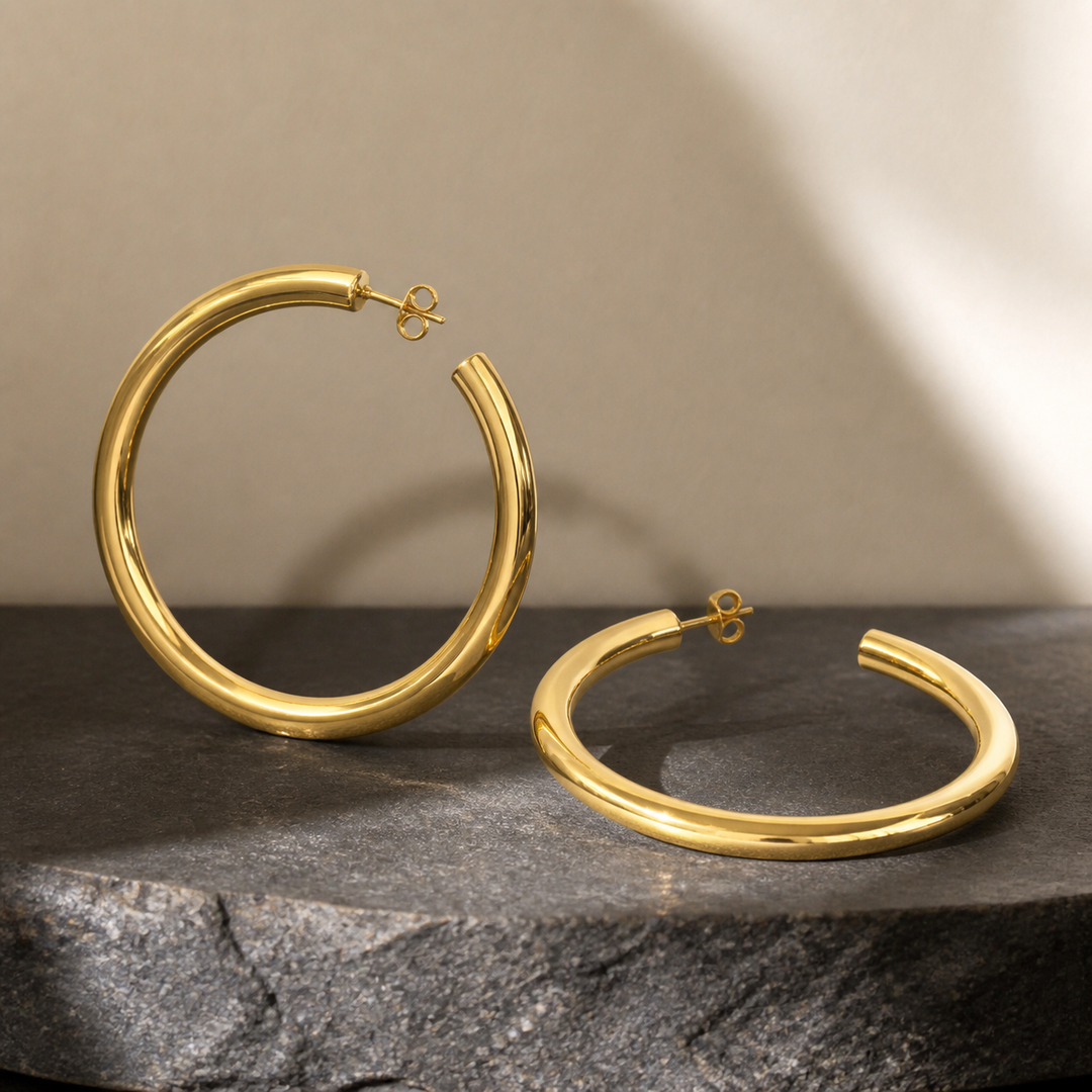 Large Tube Hoop Earrings - Gold-Plated Brass - primary product image - Tarashya Jewels