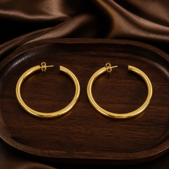 Large Tube Hoop Earrings - Gold-Plated Brass - flat lay - Tarashya Jewels