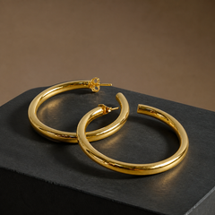 Large Tube Hoop Earrings - Gold-Plated Brass - angled product view - Tarashya Jewels