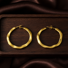 Wavy Medium Hoop Earrings - Brass - flat lay - Tarashya Jewels