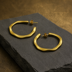 Wavy Medium Hoop Earrings - Brass - angled product view - Tarashya Jewels