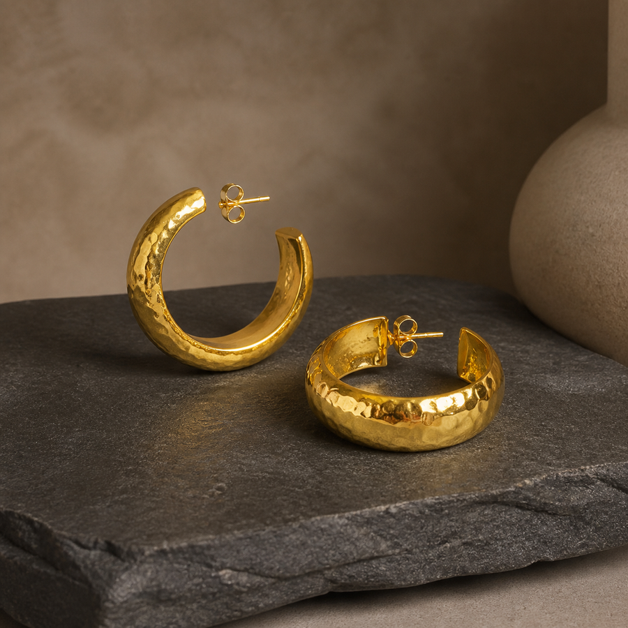 25 mm Hammered Hoop Earrings - Gold-Plated Brass - primary product image - Tarashya Jewels