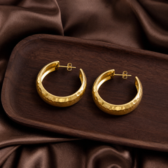 25 mm Hammered Hoop Earrings - Gold-Plated Brass - flat lay - Tarashya Jewels