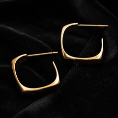 Geometric Hoop Earrings - Gold-Plated Brass - close-up detail - Tarashya Jewels