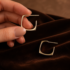 Geometric Hoop Earrings - Gold-Plated Brass - hand-held scale view - Tarashya Jewels