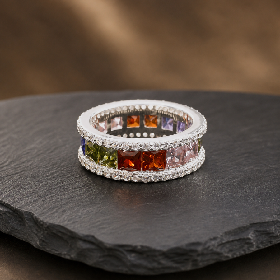925 Sterling Silver Multicolor CZ Eternity Stack Ring - primary product image - Tarashya Jewels