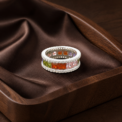 925 Sterling Silver Multicolor CZ Eternity Stack Ring - flat lay - Tarashya Jewels