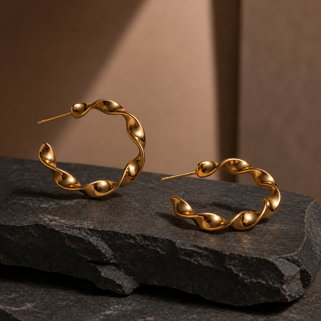 Spiral Twisted Hoop Earrings - Gold-Plated Brass - primary product image - Tarashya Jewels