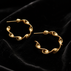 Spiral Twisted Hoop Earrings - Gold-Plated Brass - close-up detail - Tarashya Jewels