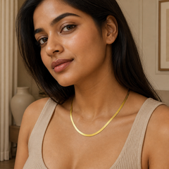 3 mm Flat Snake Chain - Brass - on-model detail - Tarashya Jewels