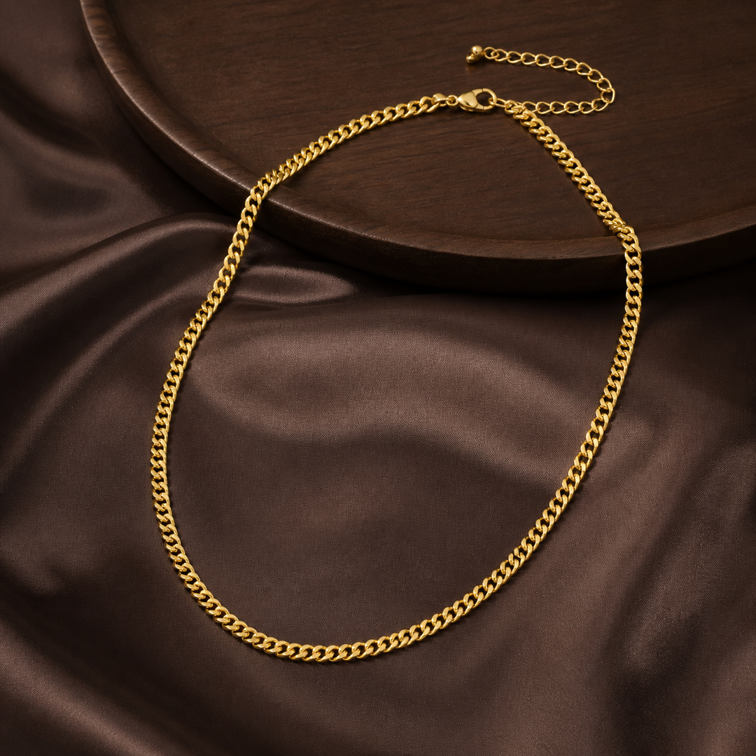 3 mm Cuban Chain - Brass - flat lay - Tarashya Jewels