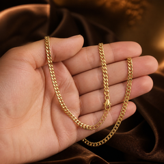3 mm Cuban Chain - Brass - hand-held scale view - Tarashya Jewels