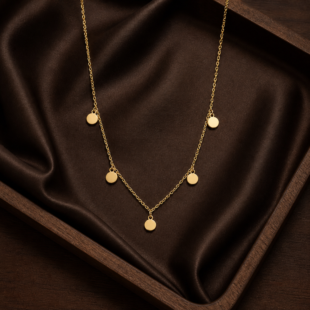 Small Coin Necklace - Brass - flat lay - Tarashya Jewels