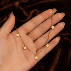 Small Coin Necklace - Brass - hand-held scale view - Tarashya Jewels