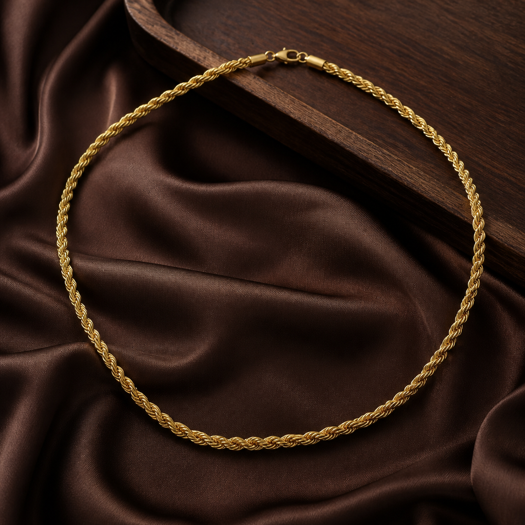 2 mm Rope Chain - Brass - flat lay - Tarashya Jewels