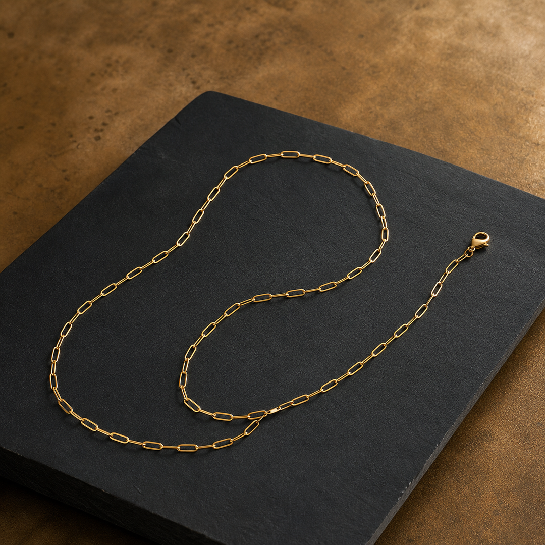 1.2 mm Round Paperclip Chain - Brass - angled product view - Tarashya Jewels
