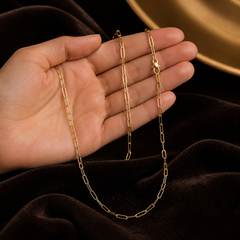 1.2 mm Round Paperclip Chain - Brass - hand-held scale view - Tarashya Jewels