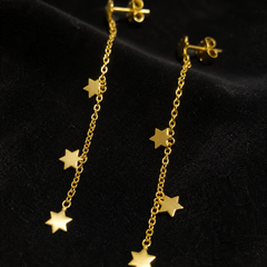 55 mm Star String Earrings - Brass - close-up detail - Tarashya Jewels