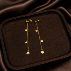 55 mm Star String Earrings - Brass - flat lay - Tarashya Jewels