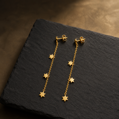 55 mm Star String Earrings - Brass - angled product view - Tarashya Jewels