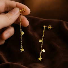 55 mm Star String Earrings - Brass - hand-held scale view - Tarashya Jewels
