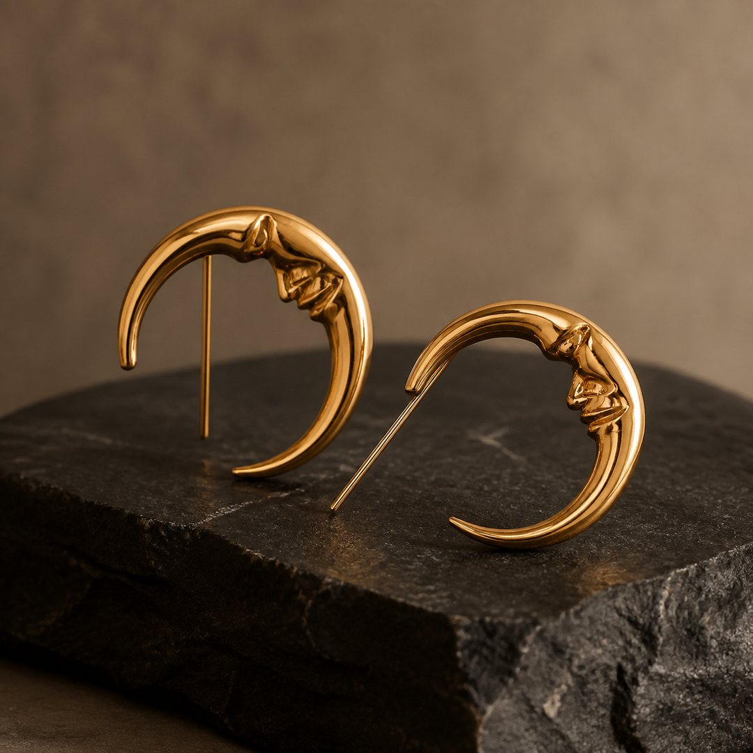 Moon Face Hoop Earrings - Brass - primary product image - Tarashya Jewels
