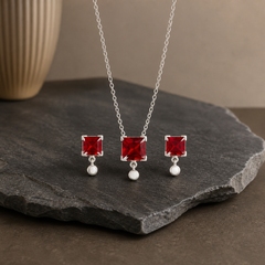 Red CZ Pendant Necklace & Earring Set - 925 Sterling Silver - primary product image - Tarashya Jewels