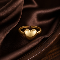 Gold-Plated Adjustable Heart Ring - Brass - flat lay - Tarashya Jewels