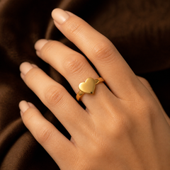 Gold-Plated Adjustable Heart Ring - Brass - hand-held scale view - Tarashya Jewels