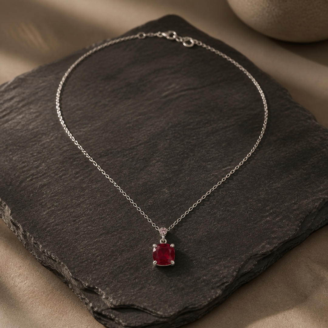 Red CZ Pendant Necklace - 925 Sterling Silver - primary product image - Tarashya Jewels
