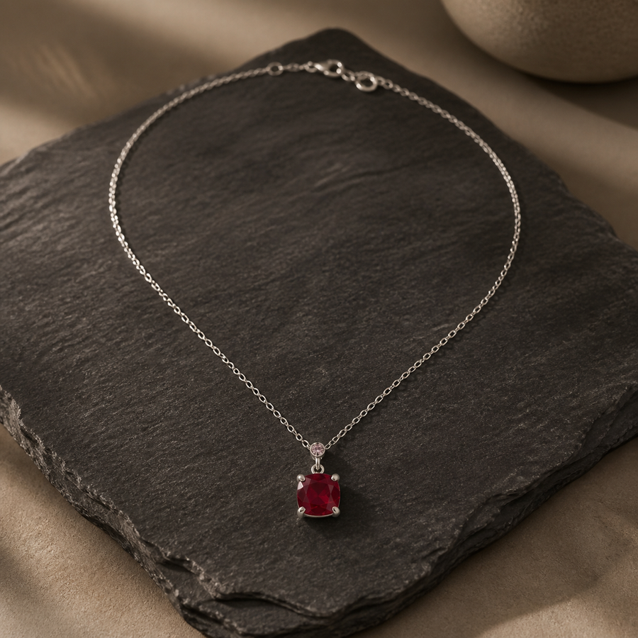 Red CZ Pendant Necklace - 925 Sterling Silver - primary product image - Tarashya Jewels