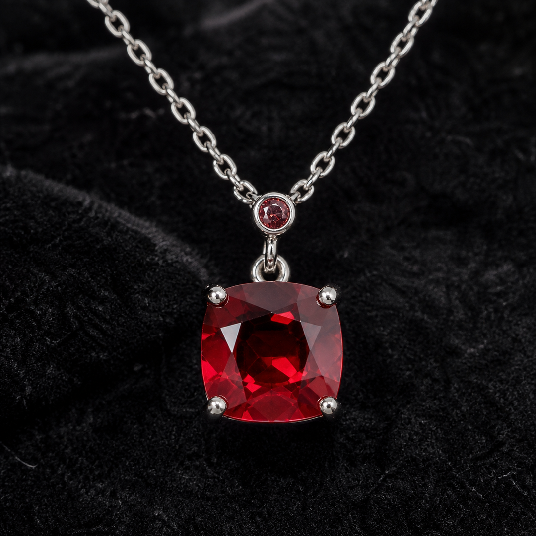 Red CZ Pendant Necklace - 925 Sterling Silver - close-up detail - Tarashya Jewels