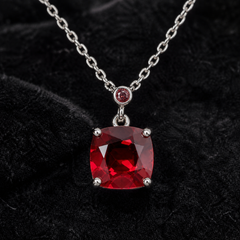 Red CZ Pendant Necklace - 925 Sterling Silver - close-up detail - Tarashya Jewels